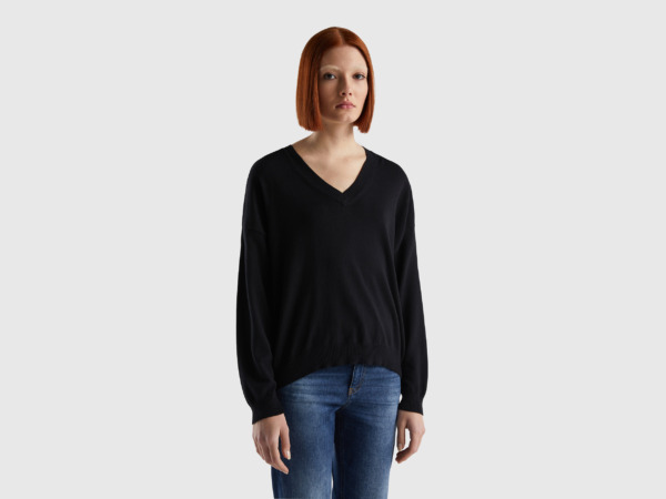 Benetton United Colors Of Sweater With V-Neck Black Female Womens SWEATERS GOOFASH