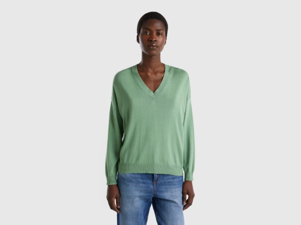 Benetton United Colors Of Sweater With V-Neck Green Female Womens SWEATERS GOOFASH