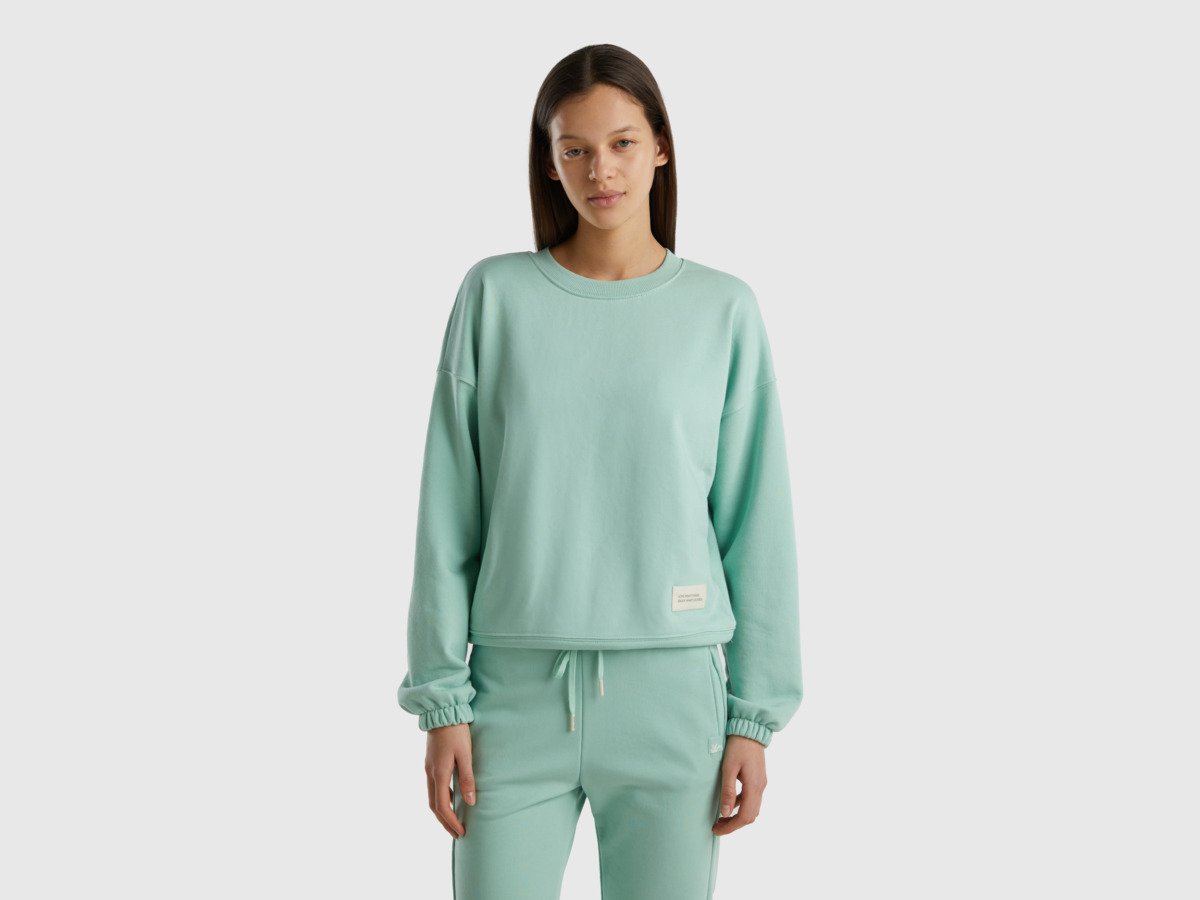 Benetton United Colors Of Sweatshirt In Mixture With Circular Neckline Light Green Female Womens SWEATERS GOOFASH