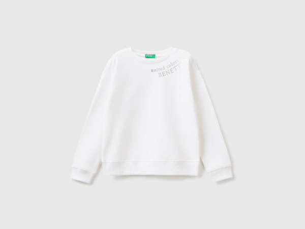 Benetton United Colors Of Sweatshirt Made Of With Logo White Female Womens SWEATERS GOOFASH
