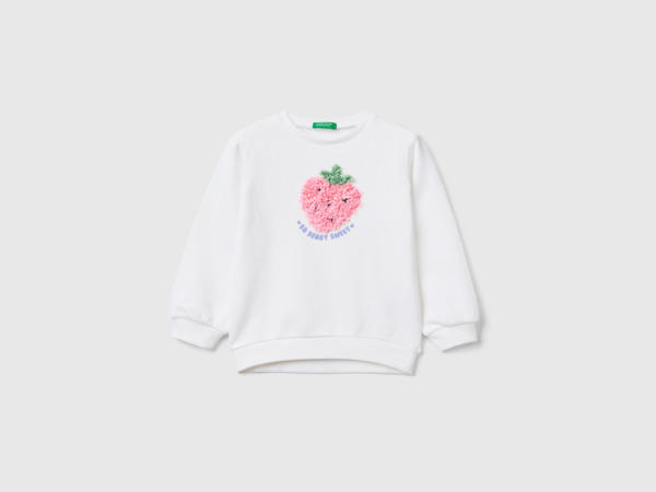 Benetton United Colors Of Sweatshirt With Flower Sheet Applications White Female Womens SWEATERS GOOFASH