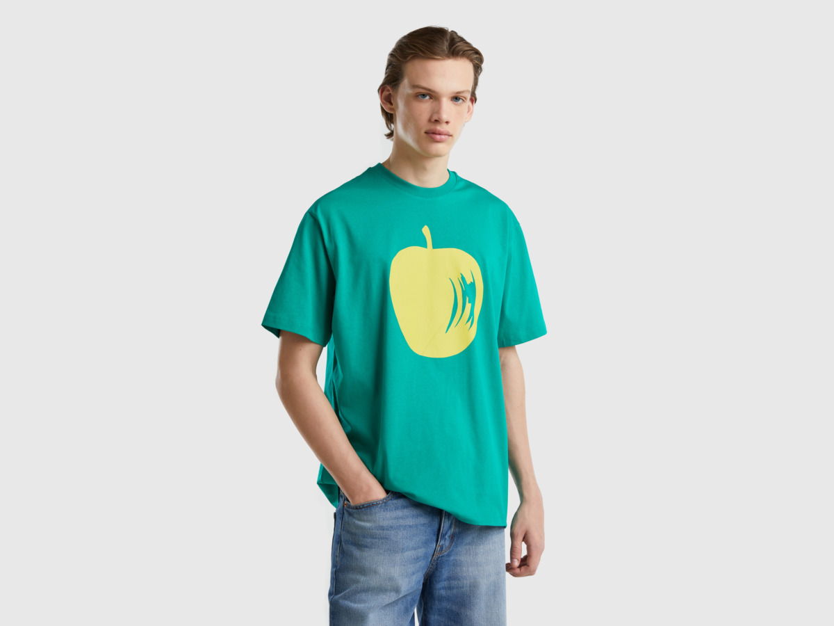 Benetton United Colors Of T-Shirt In Green With Apple Print Green Male Mens T-SHIRTS GOOFASH