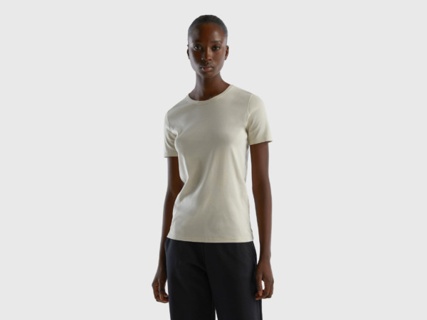 Benetton United Colors Of T-Shirt Made Of Long Fiber Beige Female Womens T-SHIRTS GOOFASH