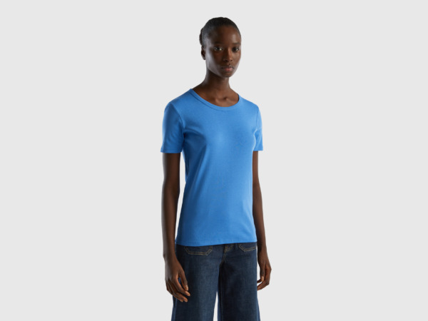 Benetton United Colors Of T-Shirt Made Of Long Fiber Light Blue Female Womens T-SHIRTS GOOFASH