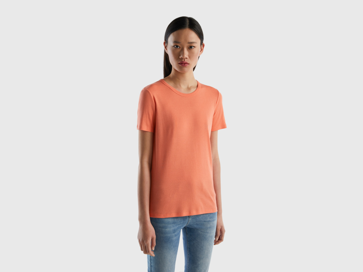 Benetton United Colors Of T-Shirt Made Of Long Fiber Orange Female Womens T-SHIRTS GOOFASH