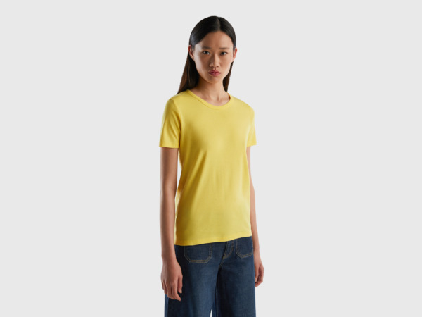 Benetton United Colors Of T-Shirt Made Of Long Fiber Yellow Female Womens T-SHIRTS GOOFASH