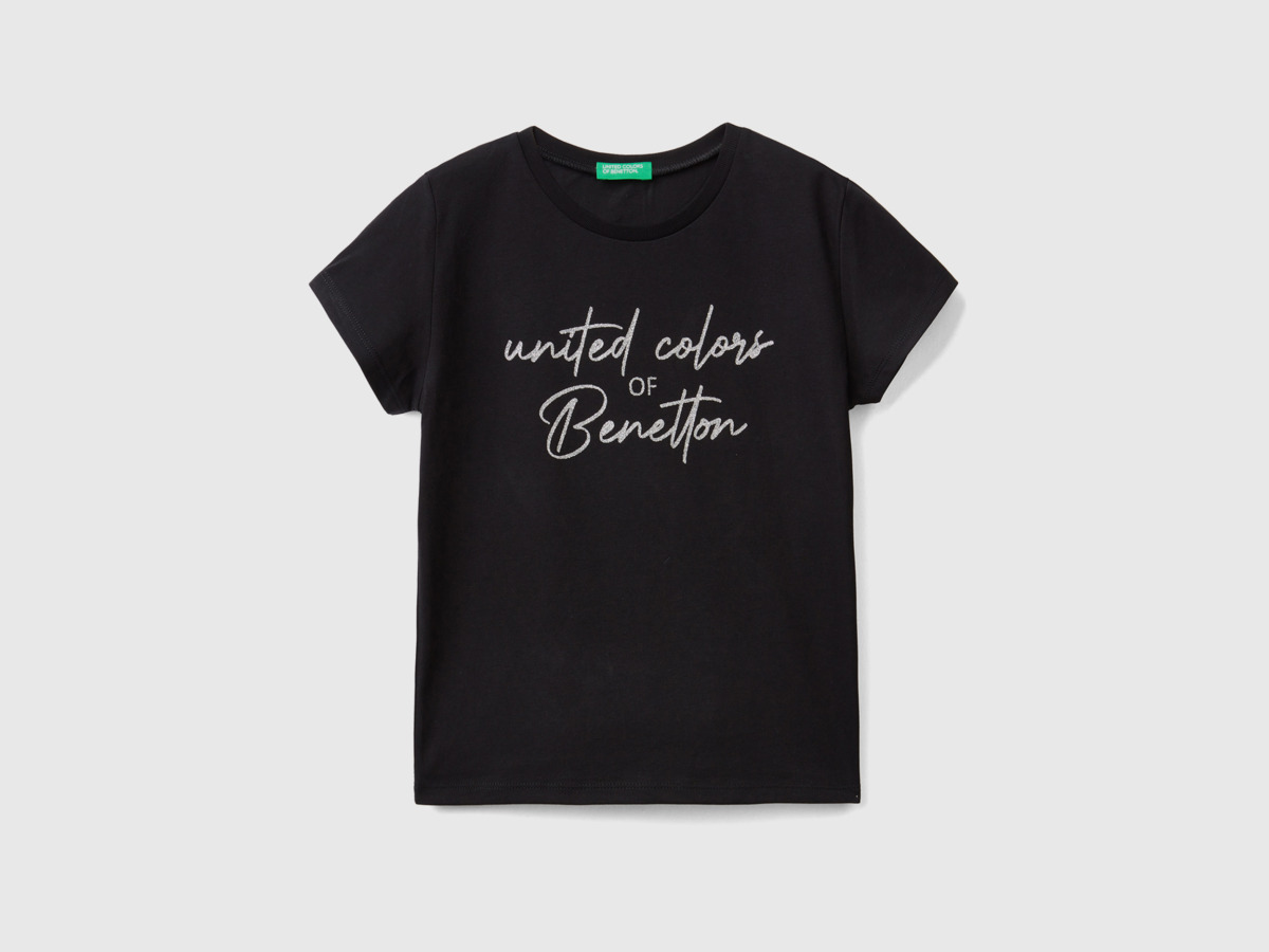 Benetton United Colors Of T-Shirt Made Of Organic With Glittering Logo Black Female Womens T-SHIRTS GOOFASH