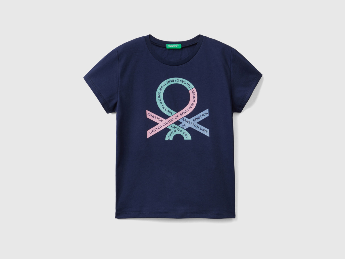 Benetton United Colors Of T-Shirt Made Of Organic With Glittering Logo Dark Blue Female Womens T-SHIRTS GOOFASH