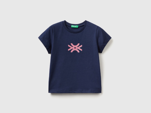 Benetton United Colors Of T-Shirt Made Of Organic With Logoprint Dark Blue Female Womens T-SHIRTS GOOFASH