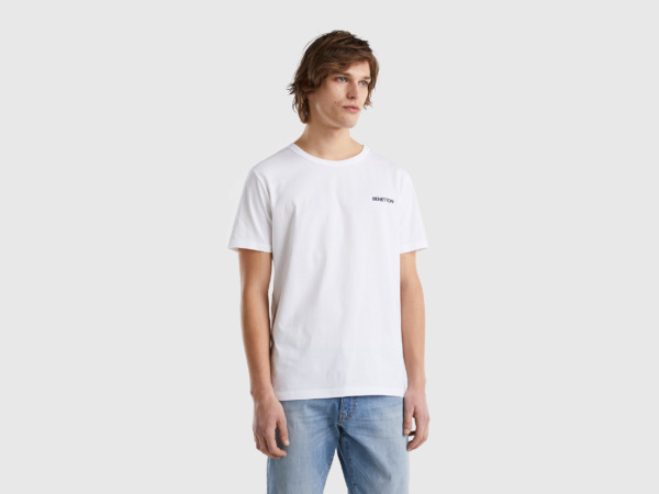 Benetton United Colors Of T-Shirt Made Of Organic With Logoprint White Paint Men Mens T-SHIRTS GOOFASH