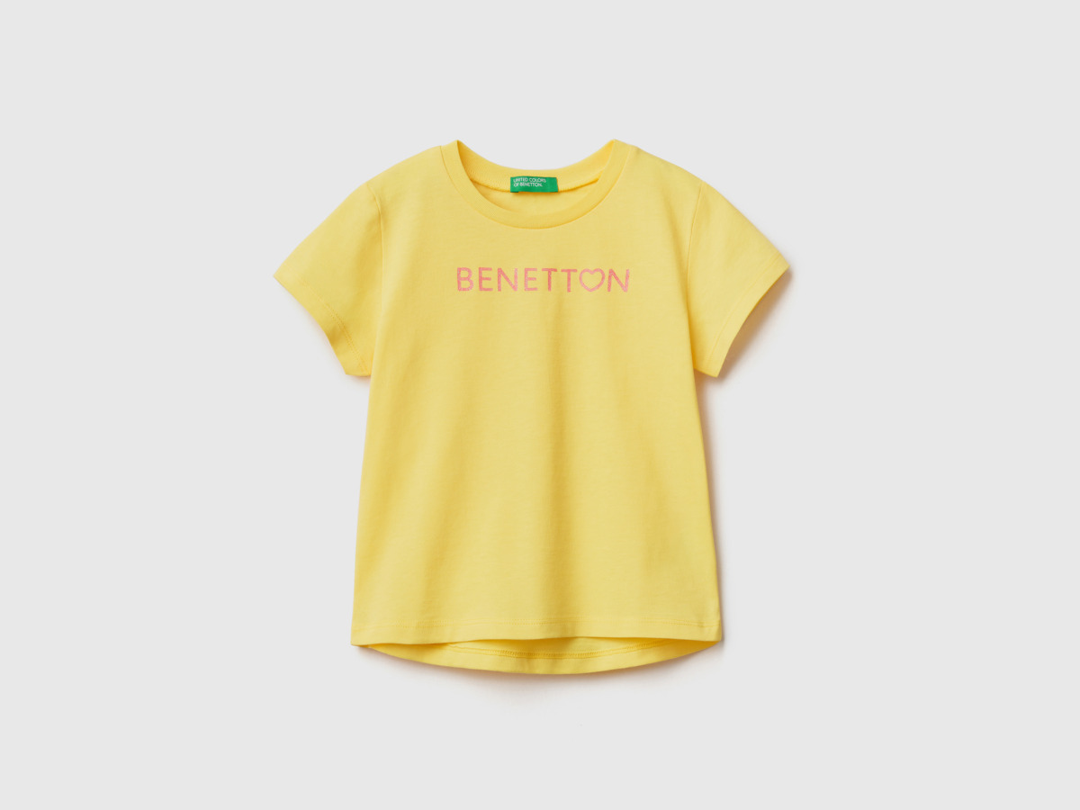 Benetton United Colors Of T-Shirt Made Of Organic With Logoprint Yellow Female Womens T-SHIRTS GOOFASH