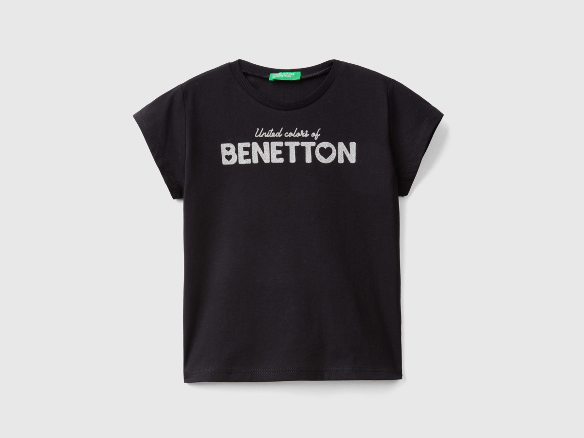 Benetton United Colors Of T-Shirt Made Of Organic With Print Black Female Womens T-SHIRTS GOOFASH