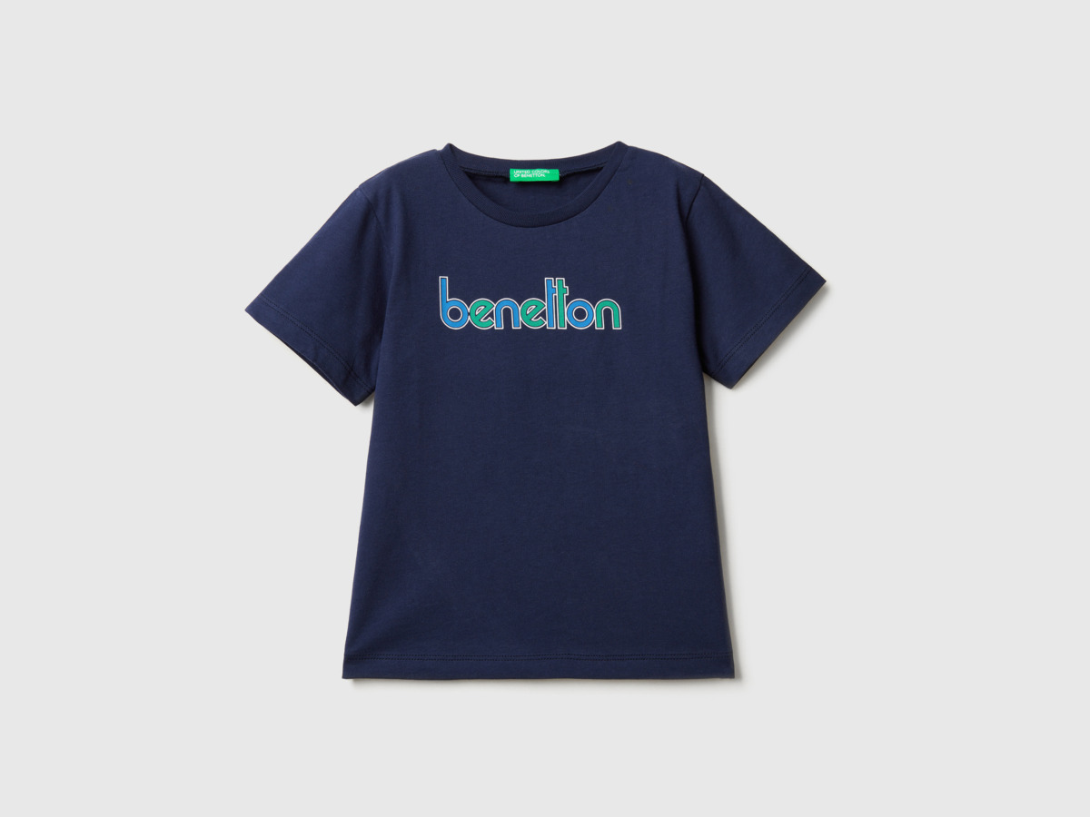 Benetton United Colors Of T-Shirt Made Of Organic With Print Dark Blue Male Mens T-SHIRTS GOOFASH