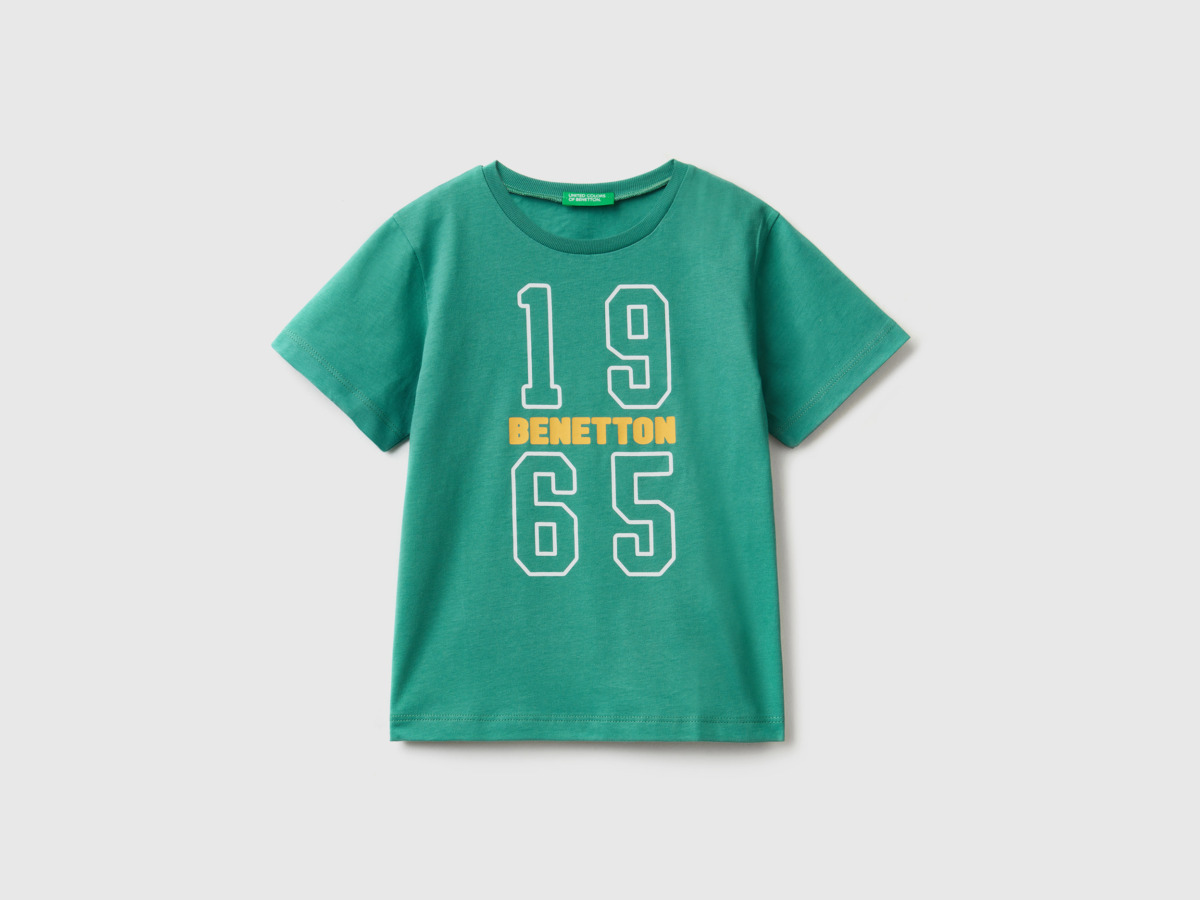 Benetton United Colors Of T-Shirt Made Of Organic With Print Dark Green Male Mens T-SHIRTS GOOFASH