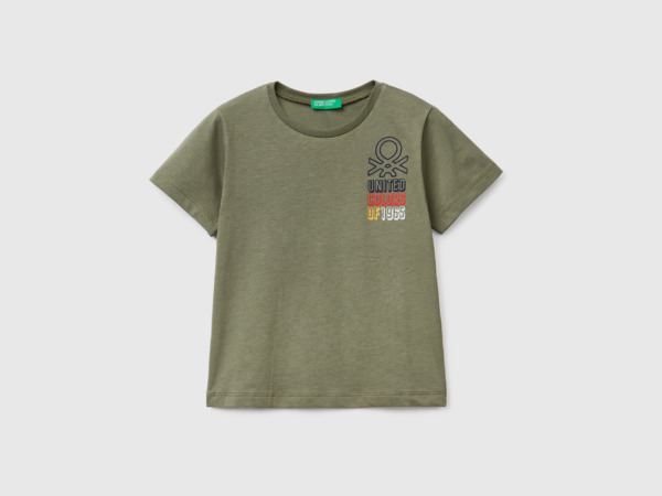 Benetton United Colors Of T-Shirt Made Of Organic With Print Military Green Male Mens T-SHIRTS GOOFASH