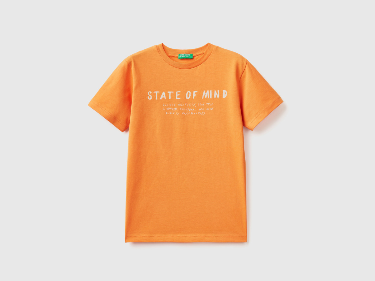 Benetton United Colors Of T-Shirt Made Of Pure With Print Orange Male Mens T-SHIRTS GOOFASH