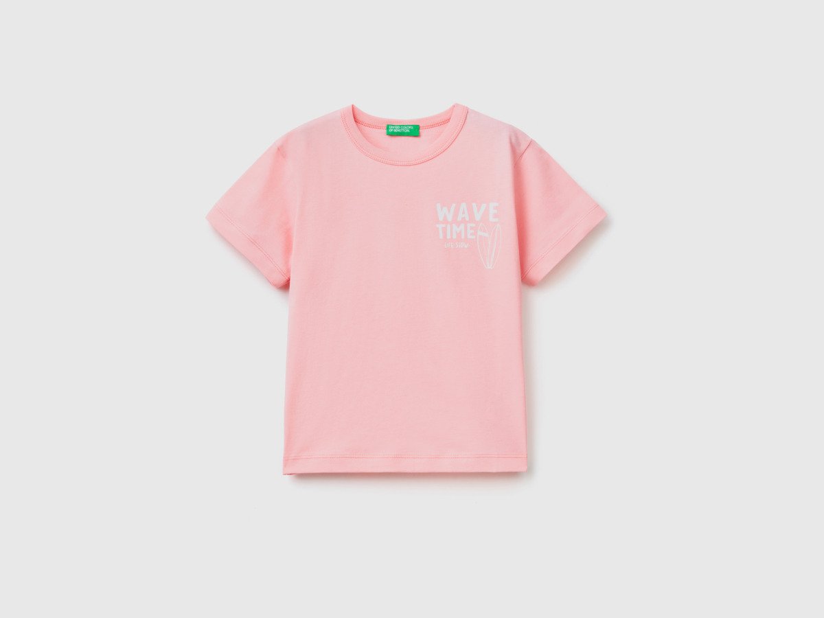 Benetton United Colors Of T-Shirt Made Of Pure With Print Pink Male Mens T-SHIRTS GOOFASH