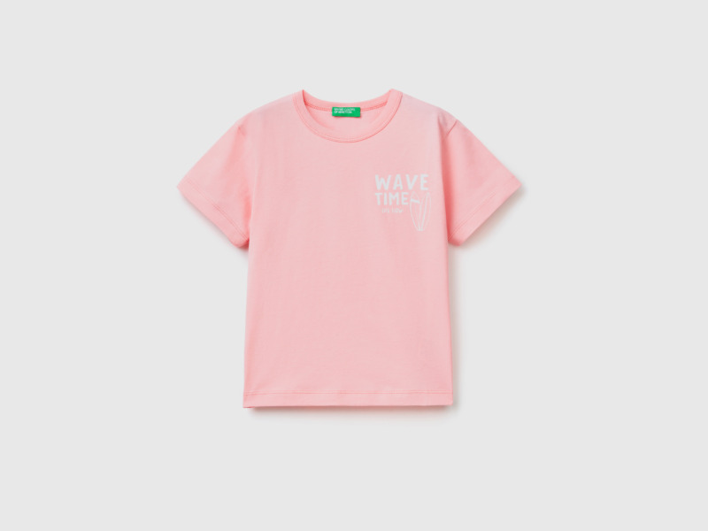 Benetton United Colors Of T-Shirt Made Of Pure With Print Pink Male Mens T-SHIRTS GOOFASH