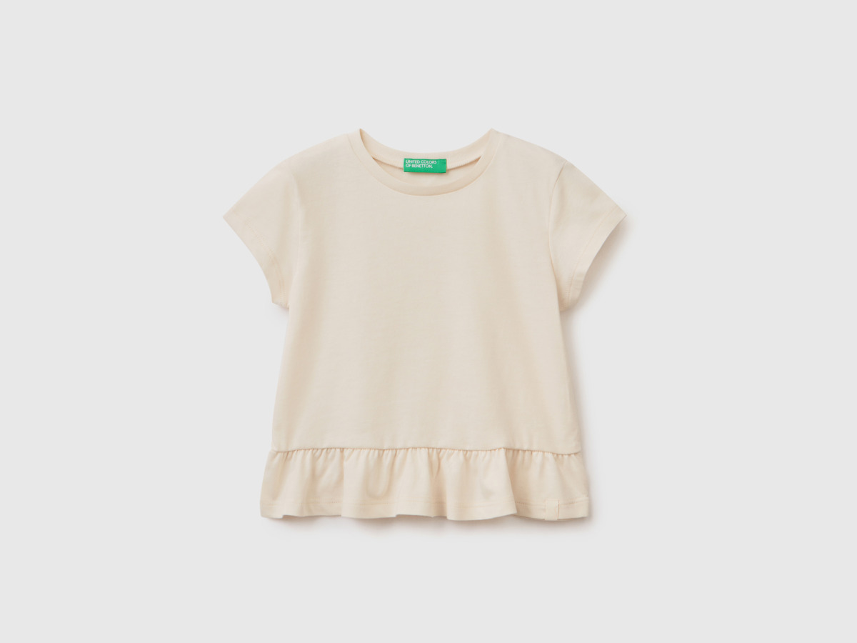 Benetton United Colors Of T-Shirt Made Of Recycled Fabric With Ruffles Cream White Female Womens T-SHIRTS GOOFASH