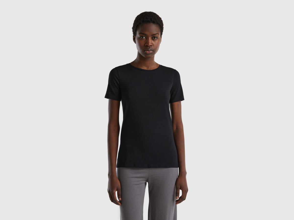 Benetton United Colors Of T-Shirt Made Of Superstretched Organic Black Female Womens T-SHIRTS GOOFASH