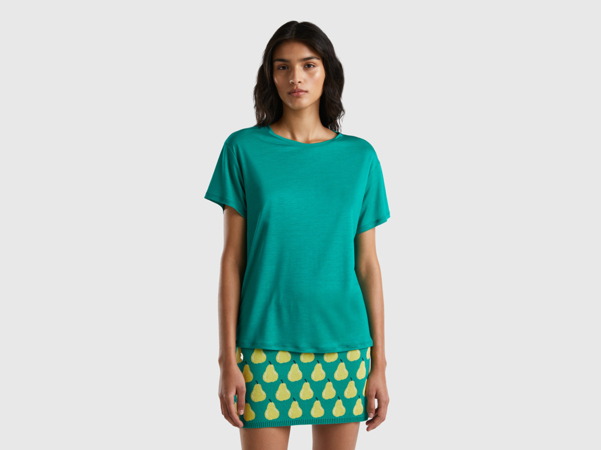 Benetton United Colors Of T-Shirt Made Of Sustainable With Circular Neckline Green Female Womens T-SHIRTS GOOFASH