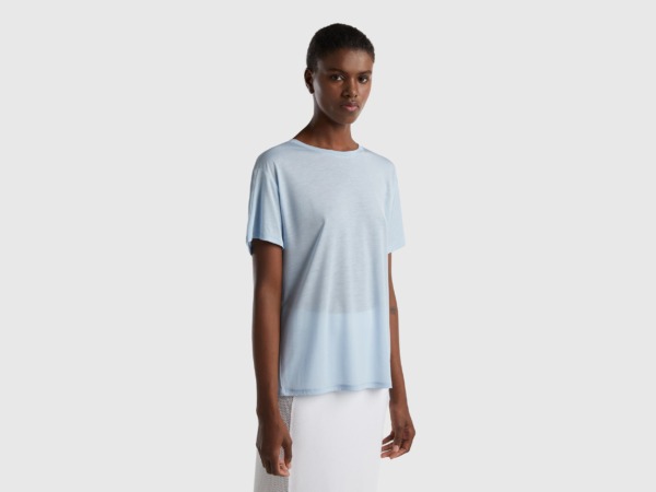 Benetton United Colors Of T-Shirt Made Of Sustainable With Circular Neckline Pale Blue Female Womens T-SHIRTS GOOFASH