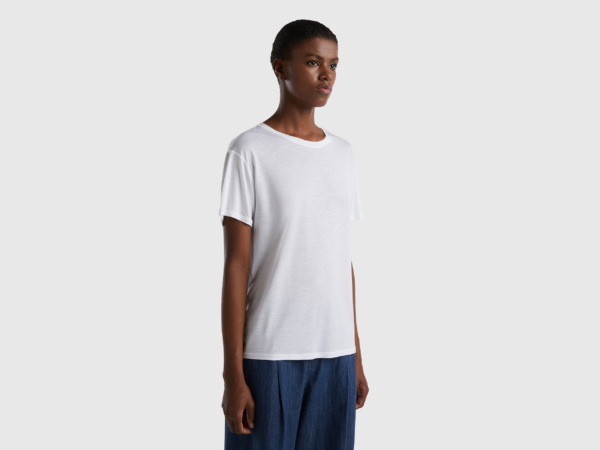 Benetton United Colors Of T-Shirt Made Of Sustainable With Circular Neckline White Female Womens T-SHIRTS GOOFASH