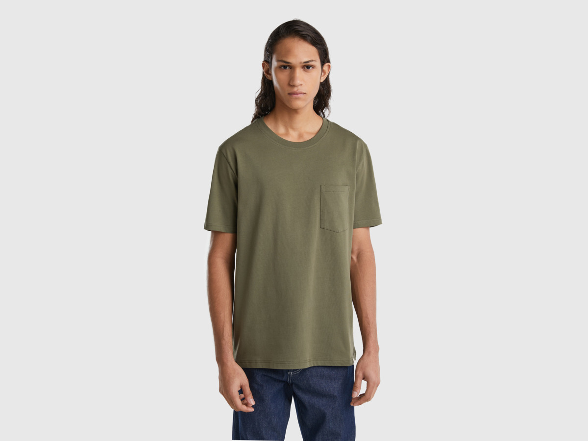 Benetton United Colors Of T-Shirt Made Of With Bag Military Green Male Mens T-SHIRTS GOOFASH