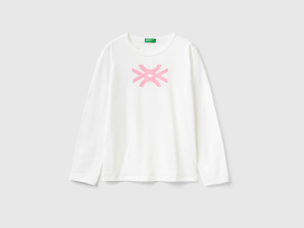 Benetton United Colors Of T-Shirt Made Of With Long Sleeves White Female Womens T-SHIRTS GOOFASH