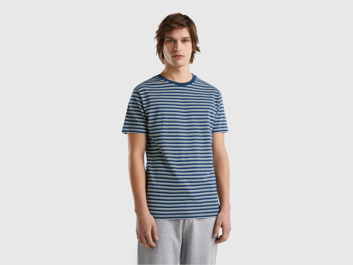 Benetton United Colors Of T-Shirt Made Of With Stripes Dark Blue Paint Man Mens T-SHIRTS GOOFASH