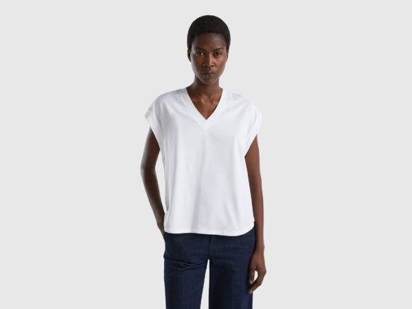 Benetton United Colors Of T-Shirt Made Of With V-Neck White Female Womens T-SHIRTS GOOFASH