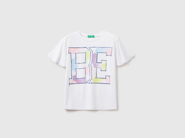 Benetton United Colors Of T-Shirt With Be " Maxi Print White Female" Womens T-SHIRTS GOOFASH
