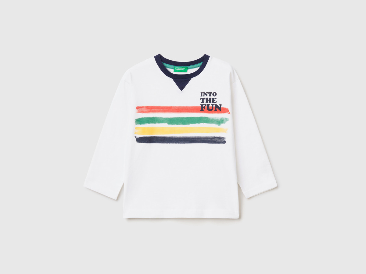 Benetton United Colors Of T-Shirt With Colorful Print White Male Mens T-SHIRTS GOOFASH