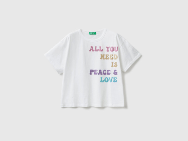 Benetton United Colors Of T-Shirt With Glitterprint White Female Womens T-SHIRTS GOOFASH