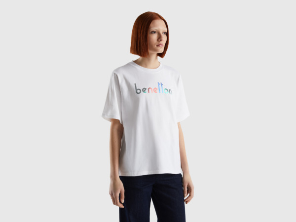Benetton United Colors Of T-Shirt With Logo Lettering White Female Womens T-SHIRTS GOOFASH
