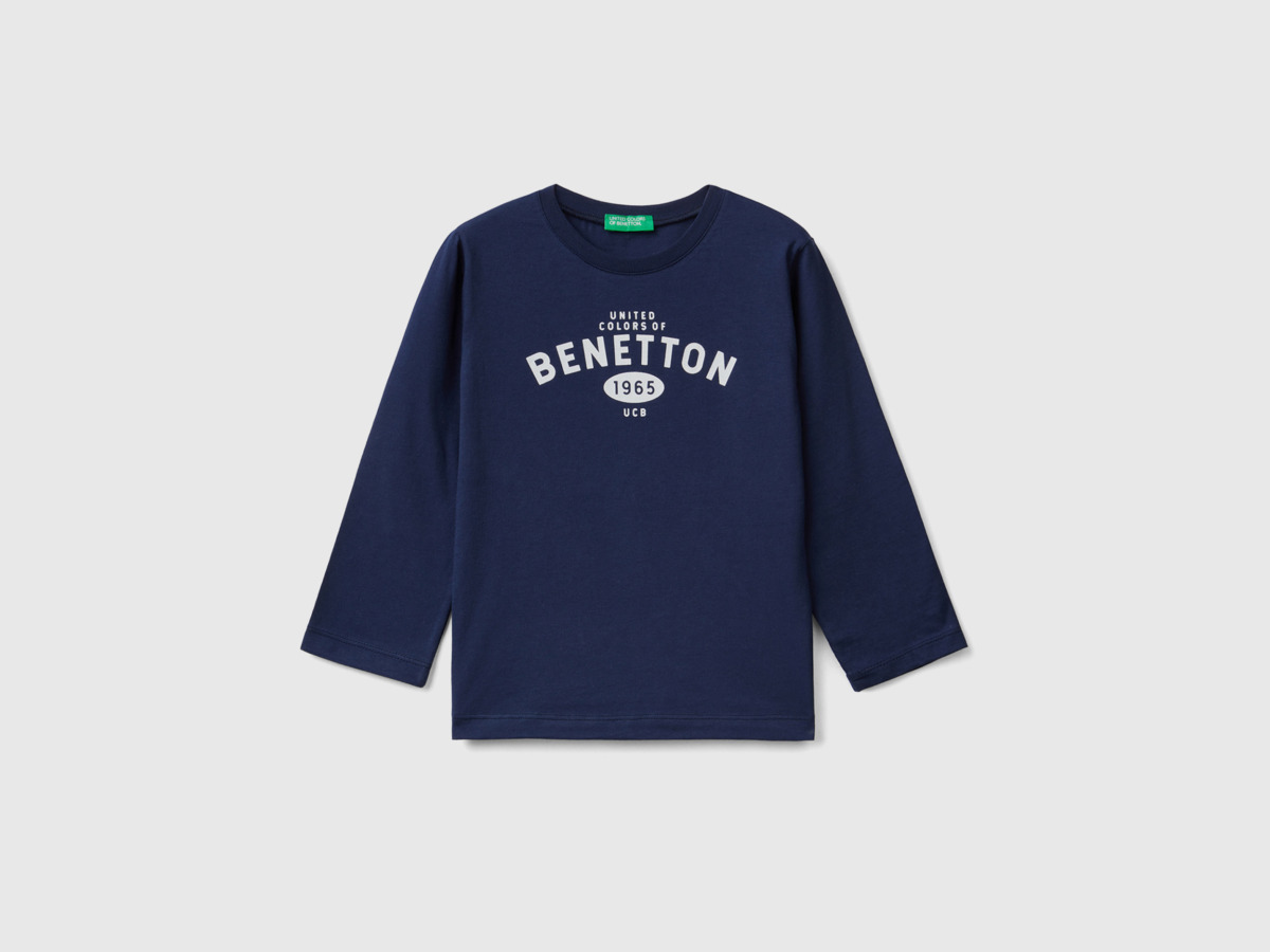 Benetton United Colors Of T-Shirt With Long Sleeves And Logo Dark Blue Paint Men Mens T-SHIRTS GOOFASH