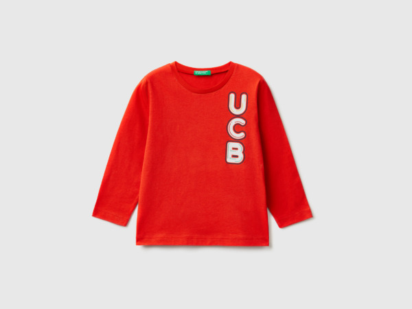 Benetton United Colors Of T-Shirt With Long Sleeves Made Of Organic Red Male Mens T-SHIRTS GOOFASH
