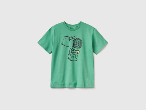 Benetton United Colors Of T-Shirt With Peanuts Print Green Paint Men Mens T-SHIRTS GOOFASH