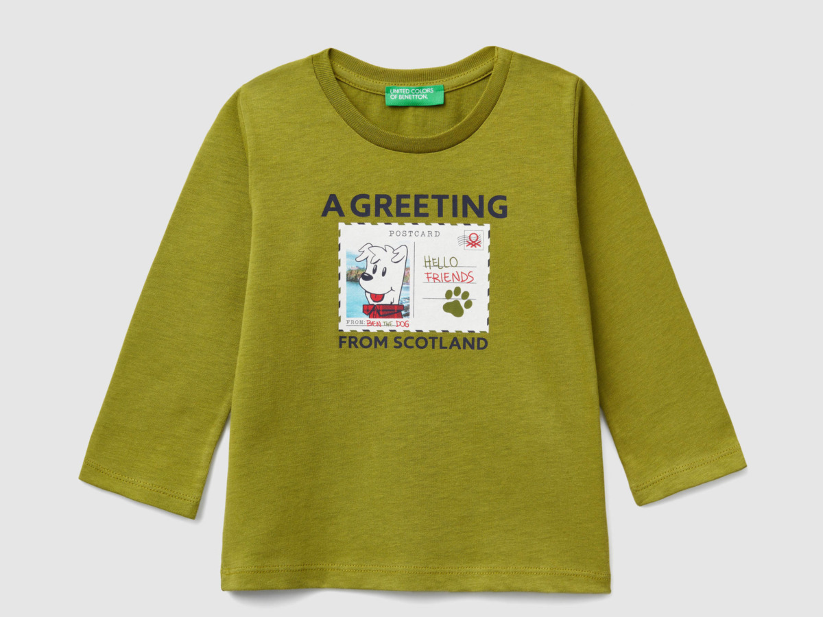 Benetton United Colors Of T-Shirt With Postcard Print Green Paint Men Mens T-SHIRTS GOOFASH