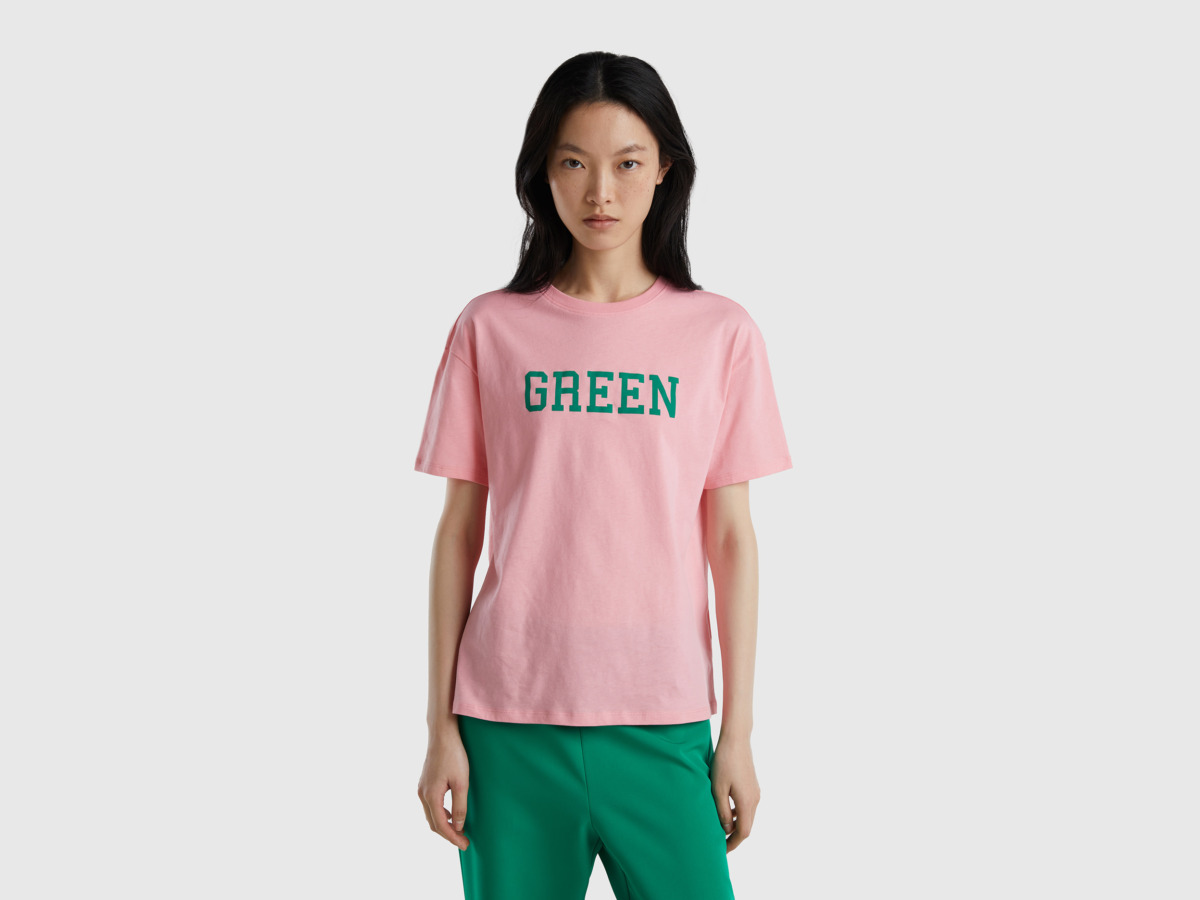 Benetton United Colors Of T-Shirt With Printed Lettering Pink Female Womens T-SHIRTS GOOFASH