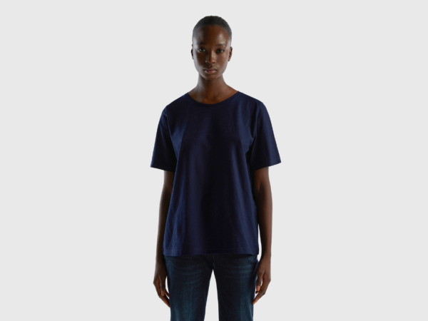 Benetton United Colors Of T-Shirt With Round Neckline Made Of Flamed Dark Blue Female Womens T-SHIRTS GOOFASH