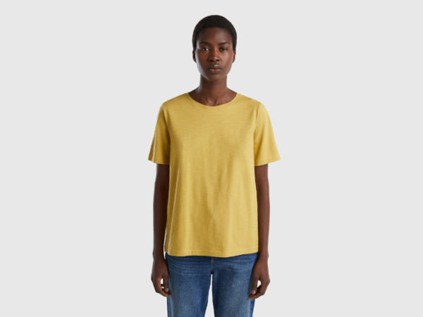 Benetton United Colors Of T-Shirt With Round Neckline Made Of Flamed Mustard Yellow Female Womens T-SHIRTS GOOFASH
