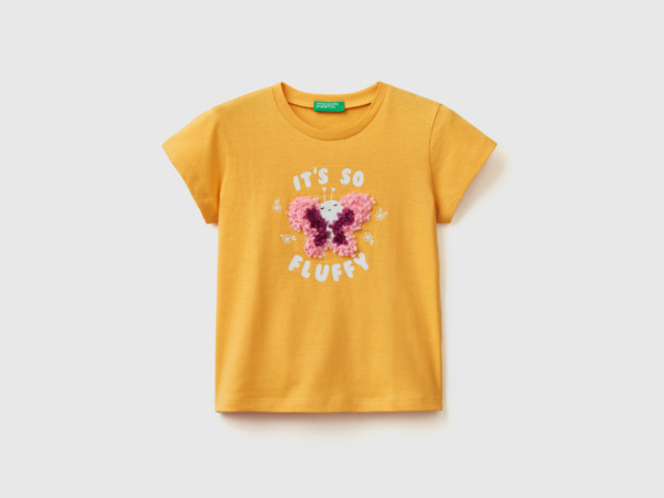 Benetton United Colors Of T-Shirt With Sewn On Als Yellow Female Womens T-SHIRTS GOOFASH