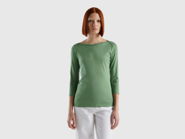 Benetton United Colors Of T-Shirt With Submarine Excerpt Made Of Green Female Womens T-SHIRTS GOOFASH