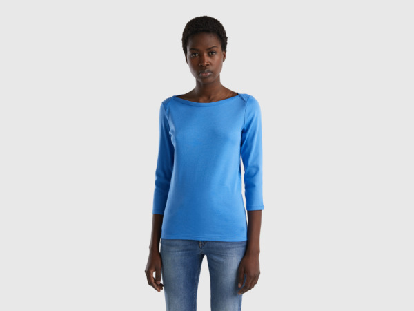 Benetton United Colors Of T-Shirt With Submarine Excerpt Made Of Light Blue Female Womens T-SHIRTS GOOFASH