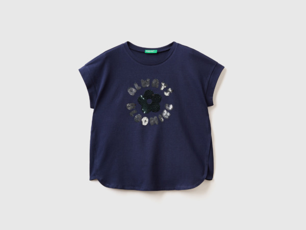 Benetton United Colors Of T-Shirt With Turnable Sequins Dark Blue Female Womens T-SHIRTS GOOFASH