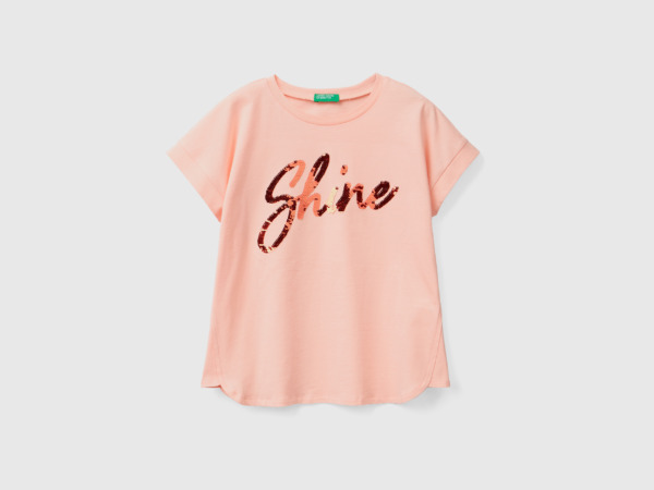 Benetton United Colors Of T-Shirt With Turnable Sequins Delicate Pink Female Womens T-SHIRTS GOOFASH