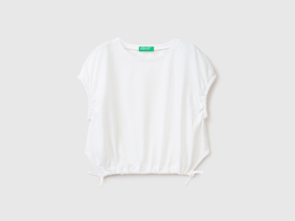 Benetton United Colors Of Top From Linen Mixture With Binding Tapes White Female Womens TOPS GOOFASH