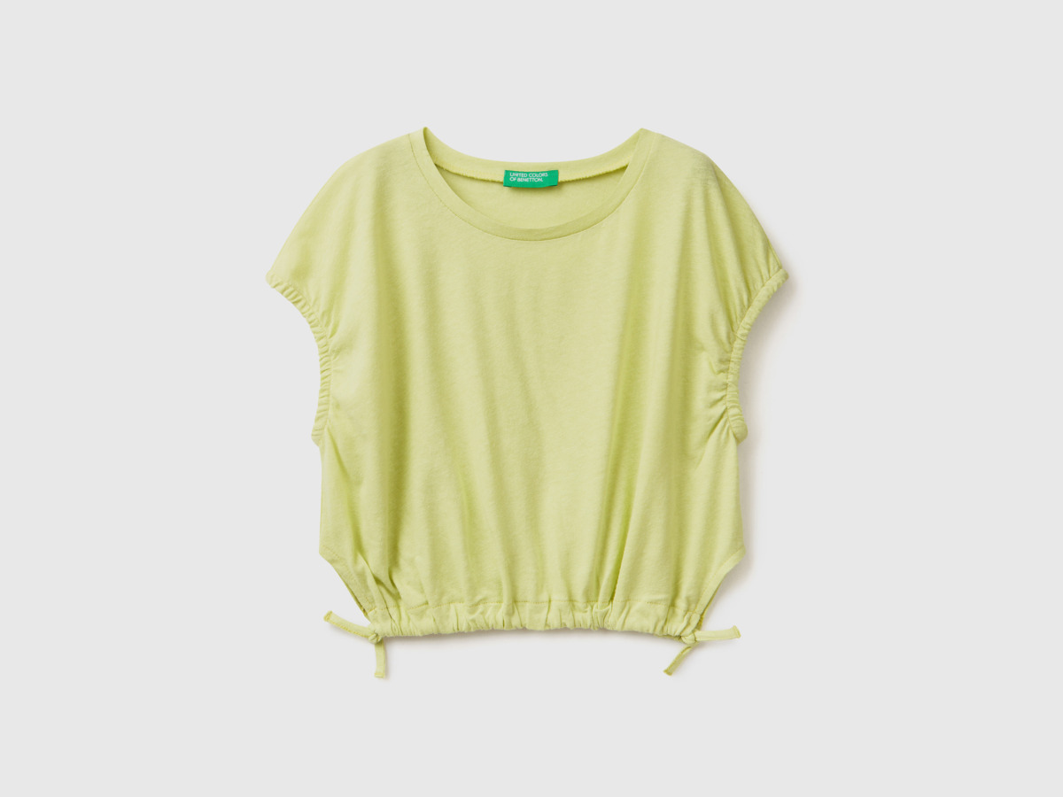 Benetton United Colors Of Top From Linen Mixture With Tapes Yellow Green Female Womens TOPS GOOFASH