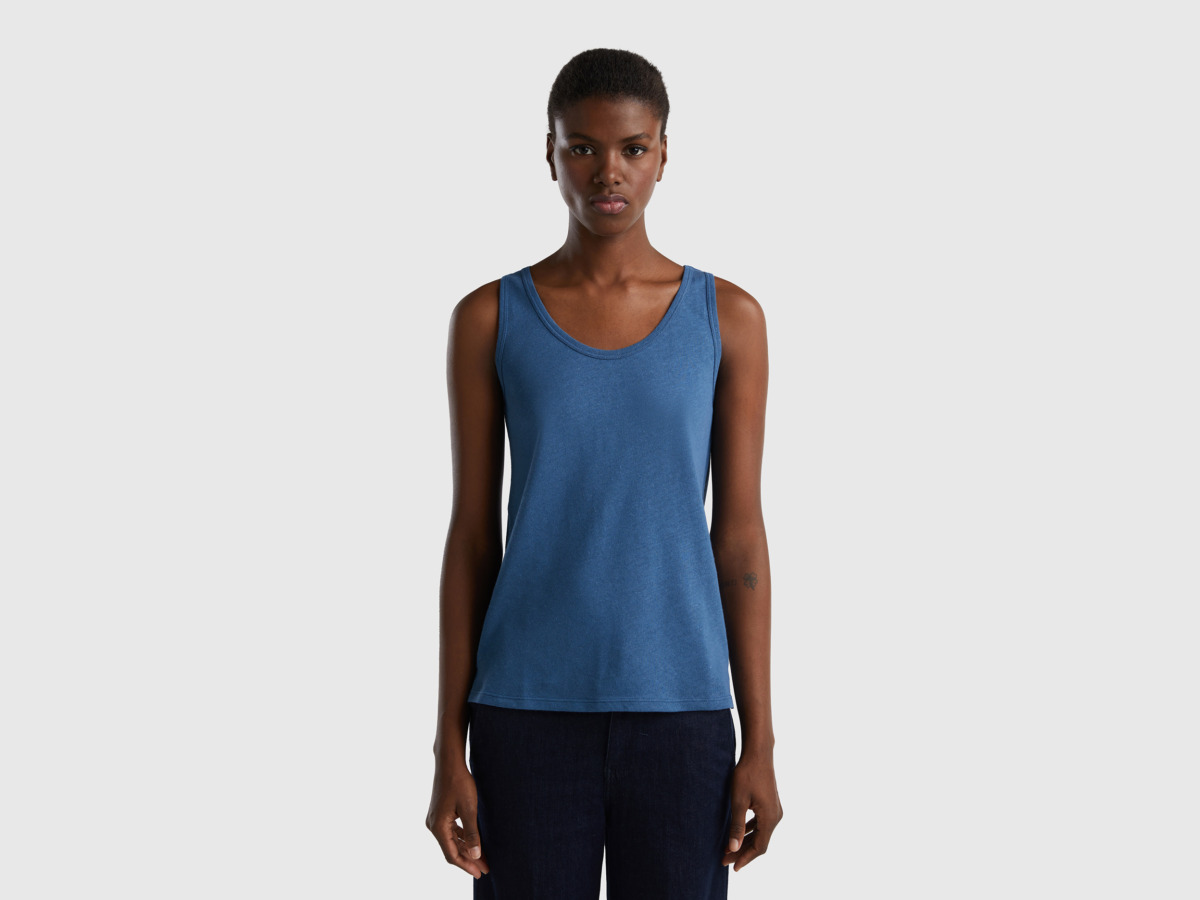 Benetton United Colors Of Top In Linen Mixture Blue Female Womens TOPS GOOFASH